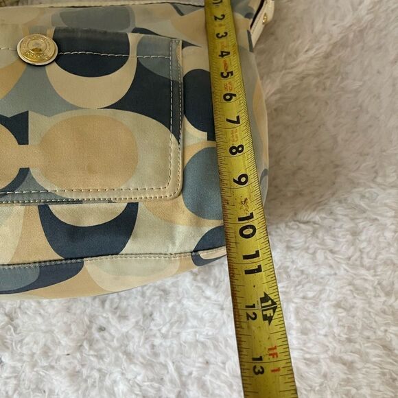 Coach Signature Nylon Blue Scarf Print Hobo Bag 11734 Leather strap and trim. - Picture 11 of 16